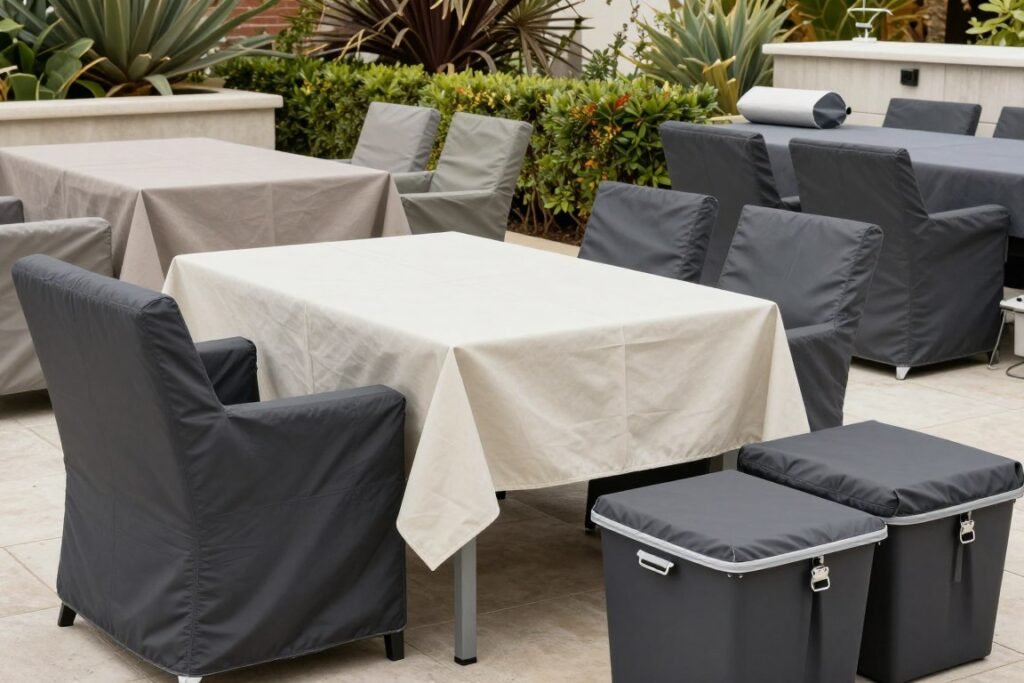 Furniture covers and weather protection accessories for outdoor dining sets