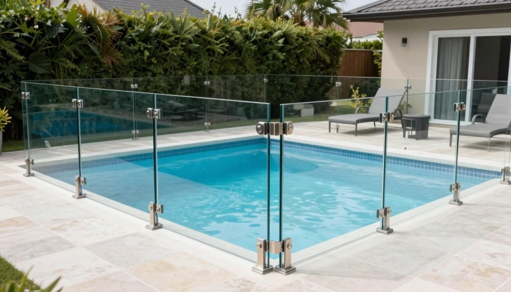 Glass panel pool fence providing safety with unobstructed views