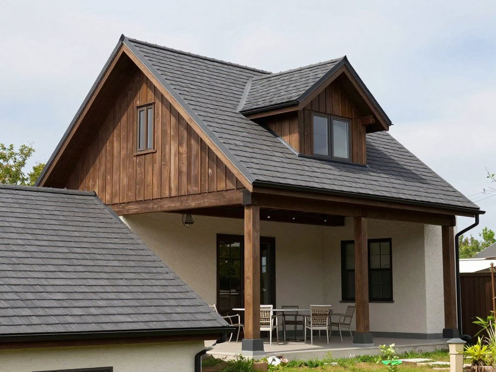 Hip roof covered patio attached to house