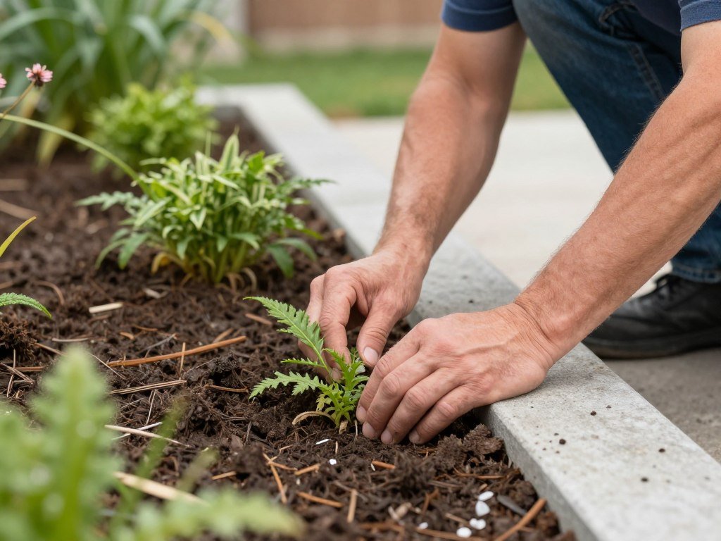 Homeowner working on DIY backyard landscaping designs layout project