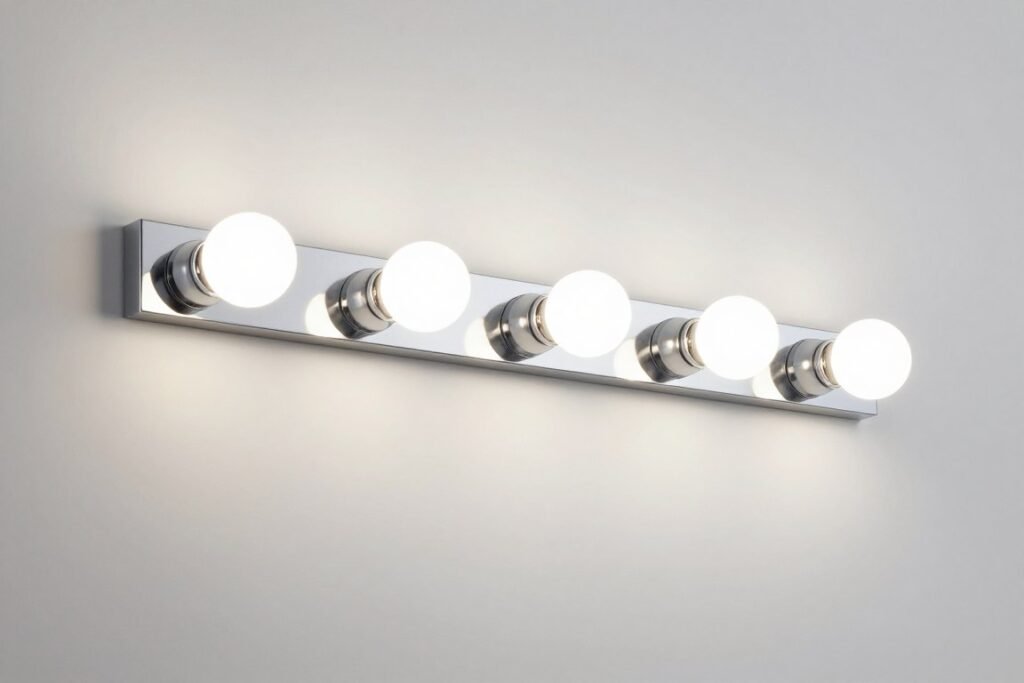 Horizontal vanity bar light mounted above bathroom mirror