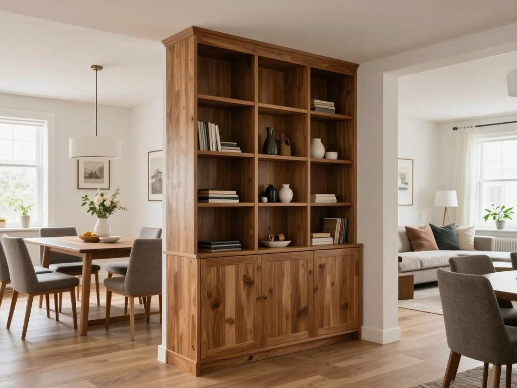 Hutch used as a room divider in an open concept space between dining and living areas Hutch used as a room divider in an open concept space between dining and living areas