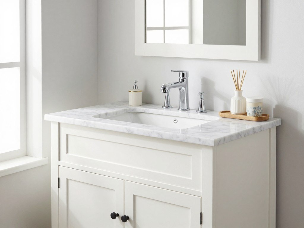 IKEA HEMNES vanity in white with traditional styling in a bright bathroom
