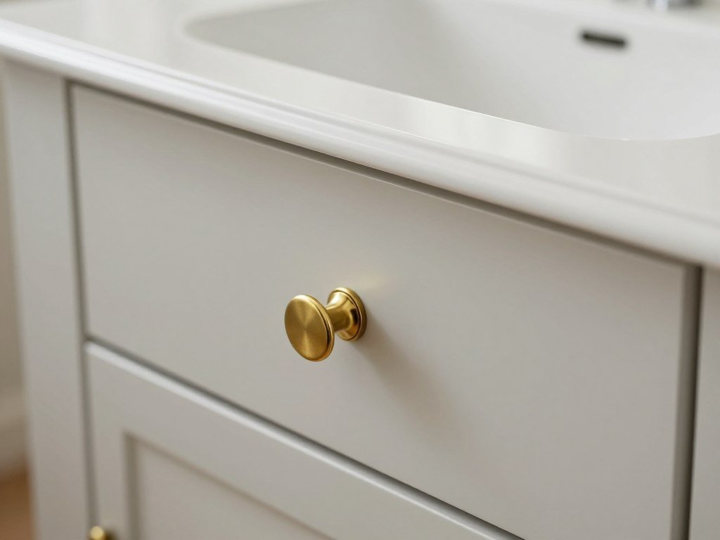 IKEA vanity with upgraded brass hardware and custom styling