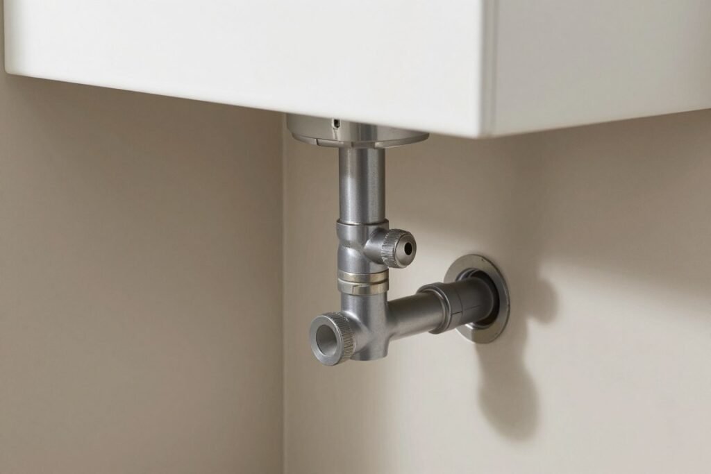In-wall plumbing setup for floating vanity bathroom