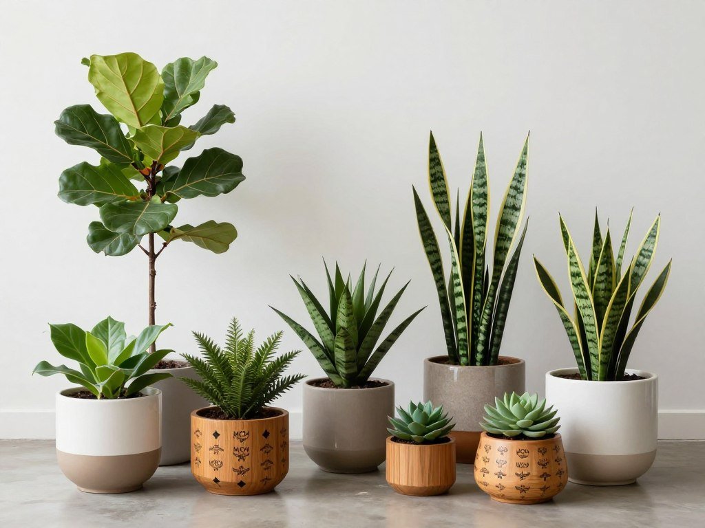 Indoor plants in mid century modern planters