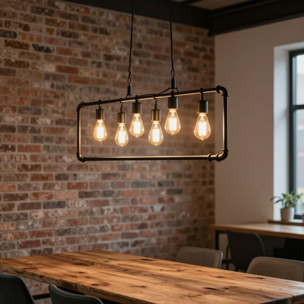 Industrial chandelier with exposed bulbs and metal framework