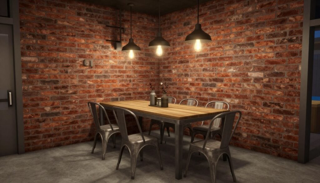 Industrial style Bloxburg dining room with metal and wood elements