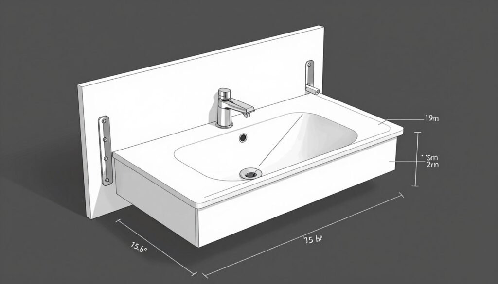 Installation diagram of floating vanity showing wall support structure