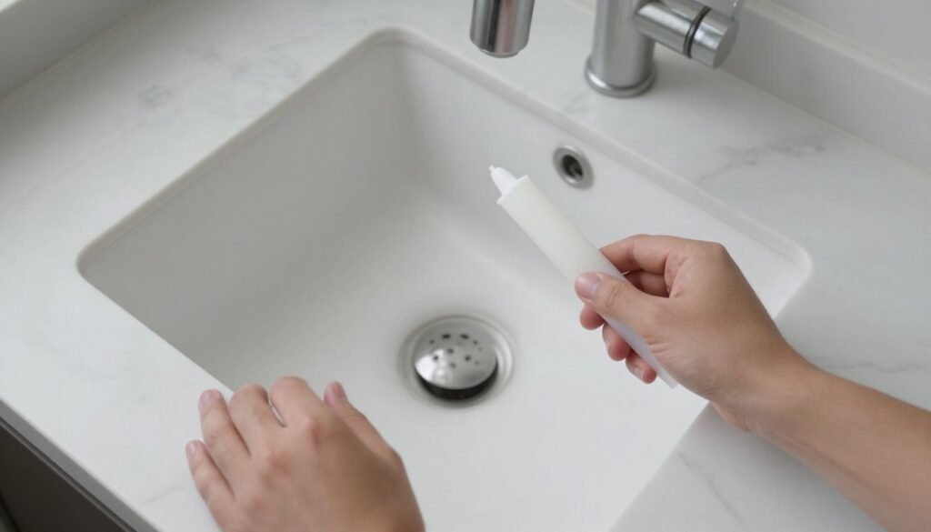 Installing a sink in DIY bathroom vanity countertop