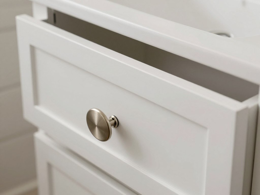 Installing hardware on DIY bathroom vanity drawers and doors
