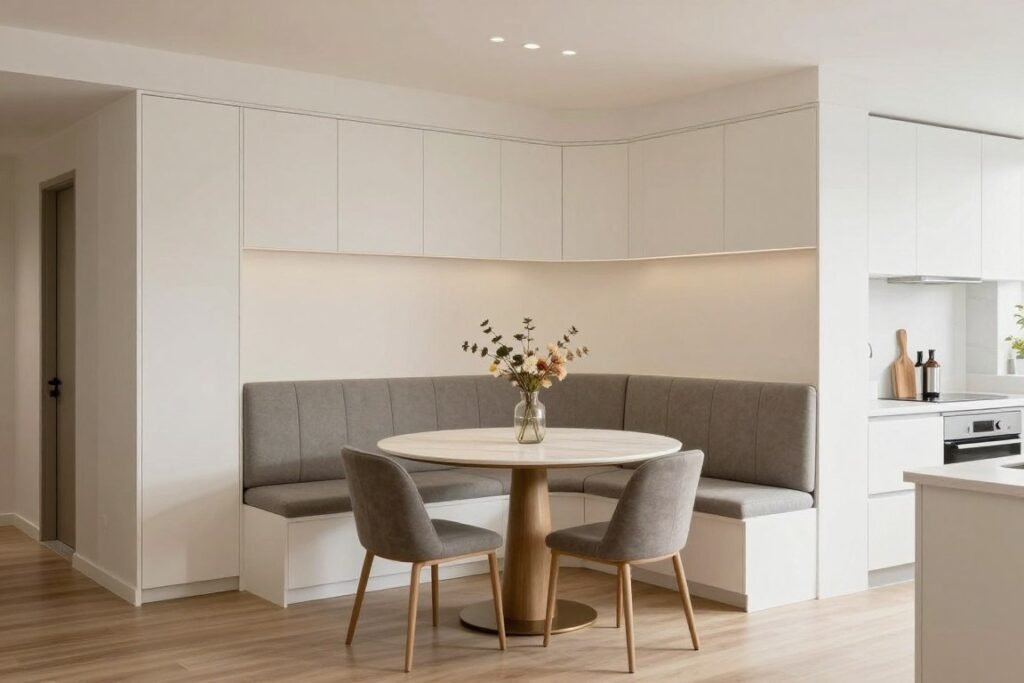 Kitchen corner dining nook integrated with cabinetry