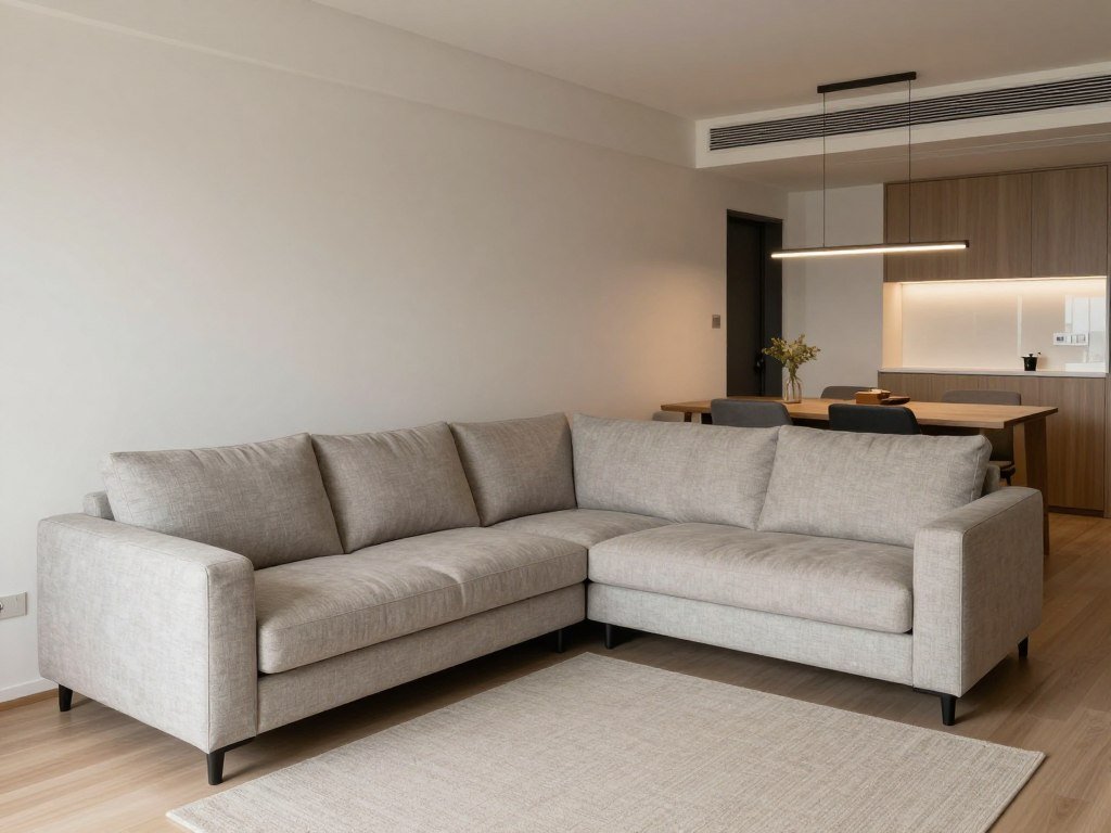 L-shaped layout for small living room with dining area