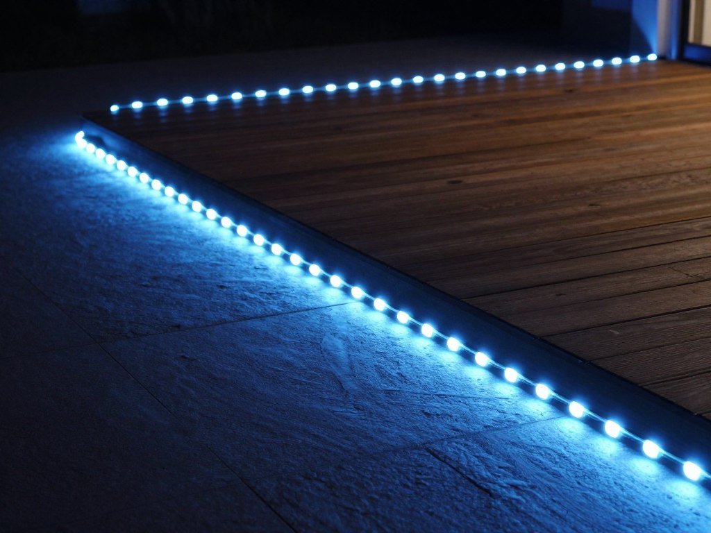 LED rope lights outlining a patio perimeter