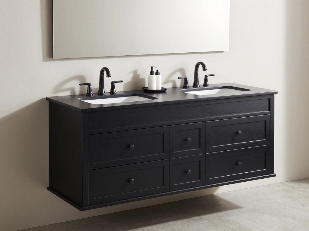 Large 60-inch black double bathroom vanity for master bathrooms Large 60-inch black double bathroom vanity for master bathrooms