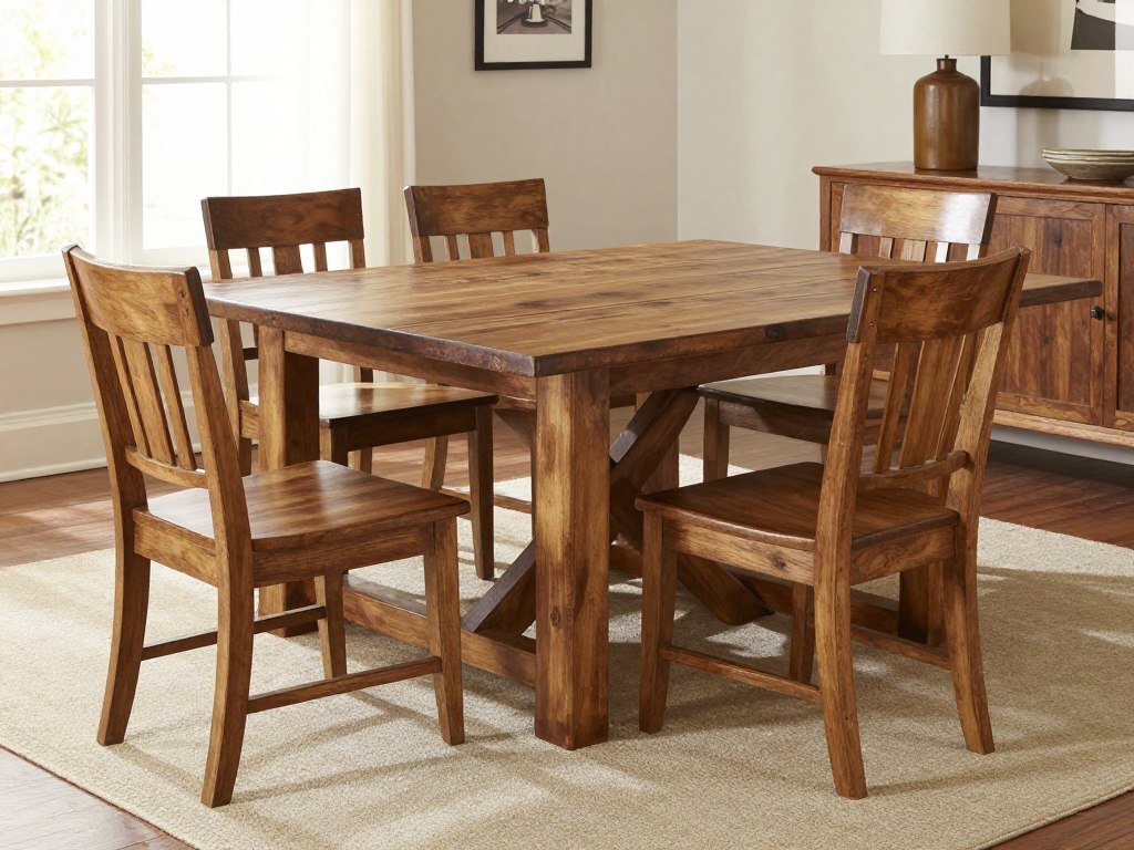 Large wooden farmhouse table in a Nancy Meyers dining room