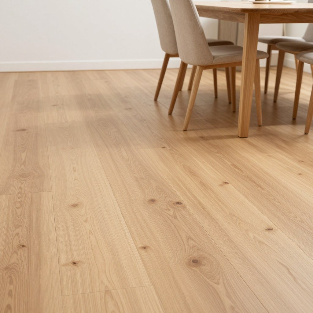 Light hardwood flooring in minimalist dining room Light hardwood flooring in minimalist dining room