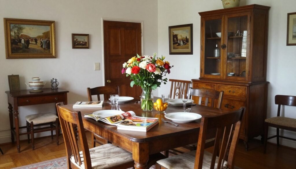 Lived-in vintage dining room with signs of use and enjoyment
