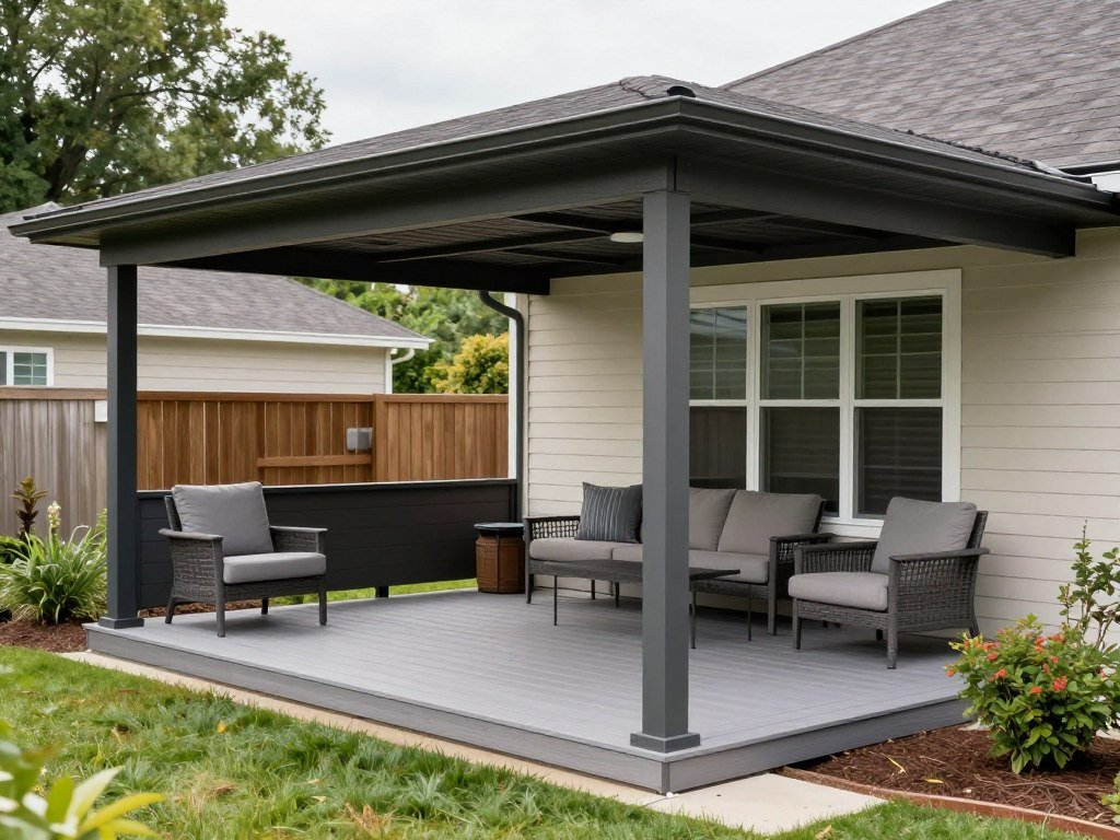 Low-maintenance materials on covered patio