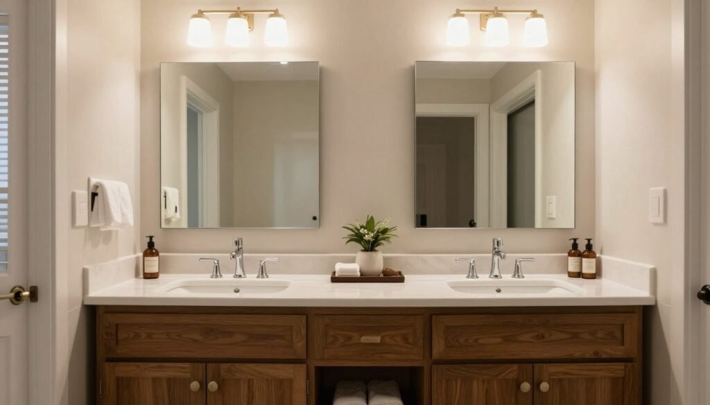 Luxurious double vanity bathroom with all elements perfectly coordinated
