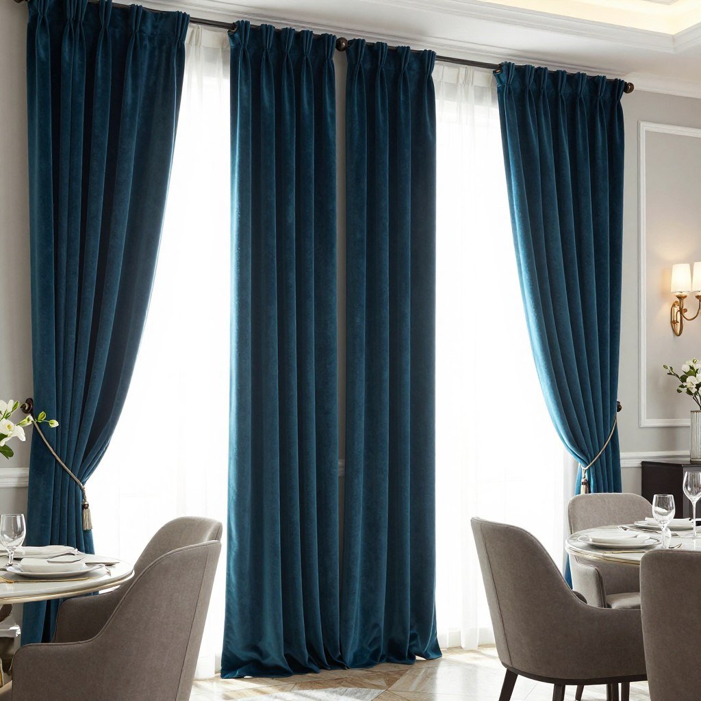 Luxurious velvet curtains in a dining room glam setting