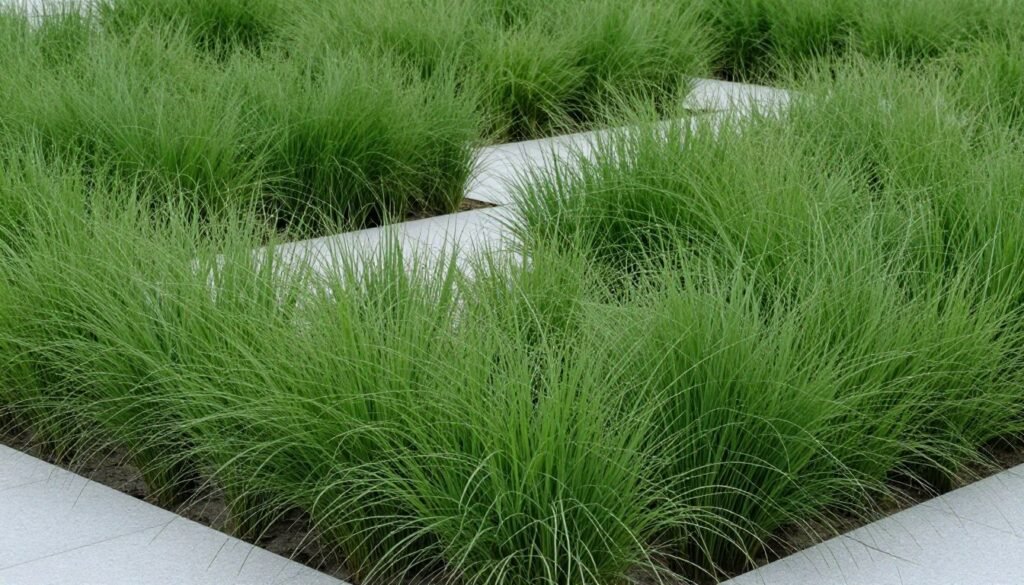 Mass planting of ornamental grasses in a modern landscape design