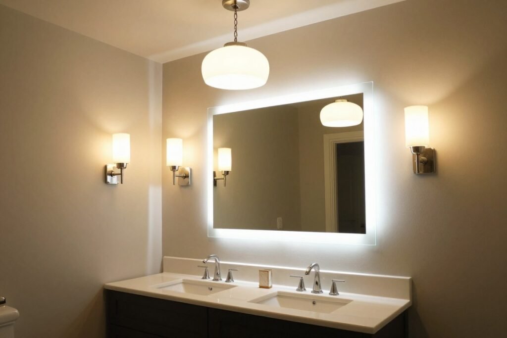 Master bath vanity lighting options: sconces, pendants, and integrated lighting