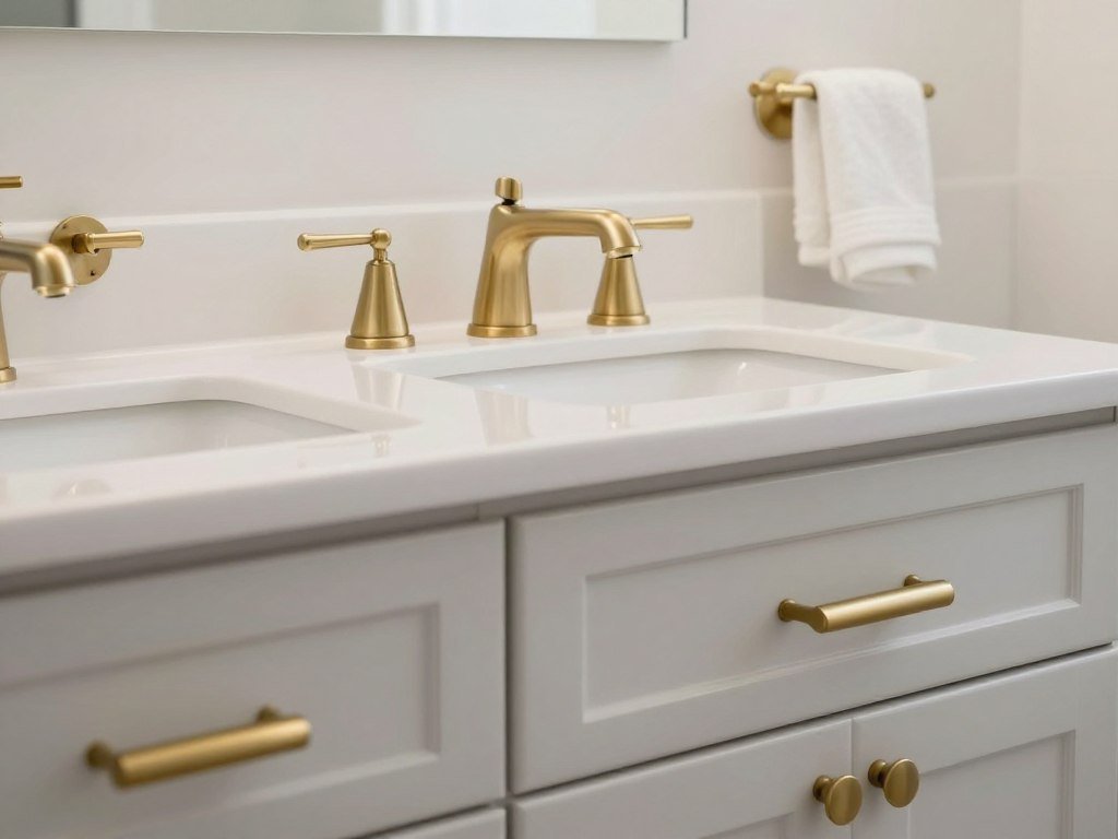 Master bath vanity with coordinated hardware and fixtures