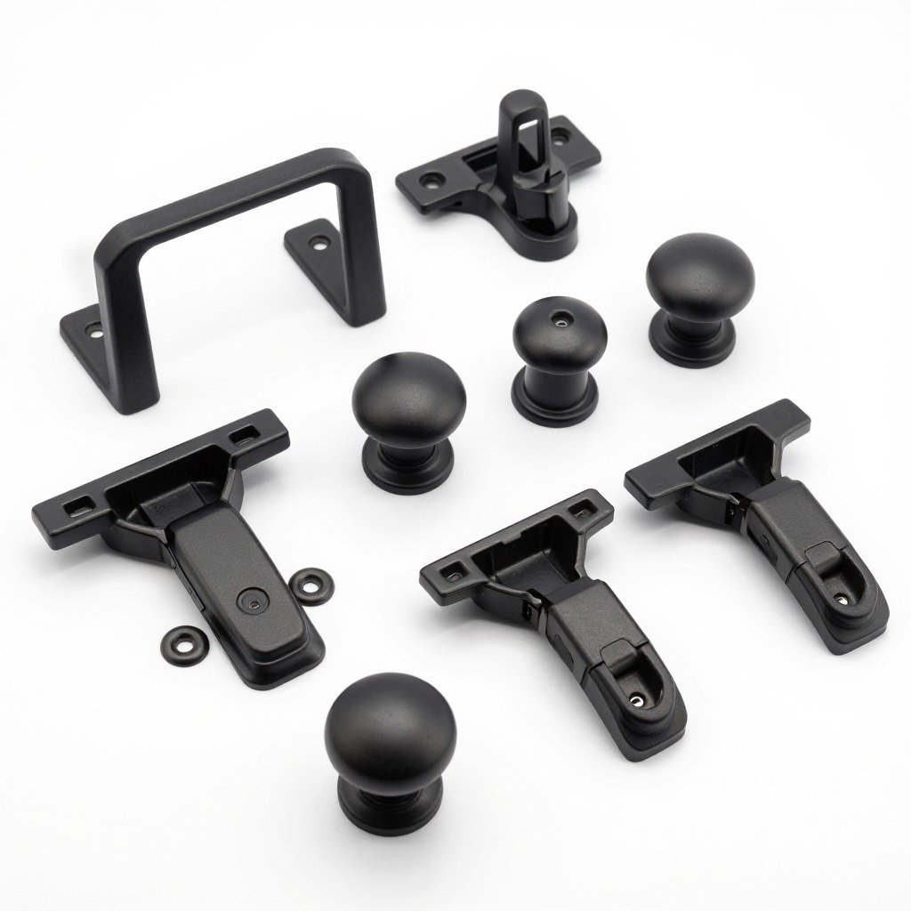 Matte black hardware for built-in hutch dining room