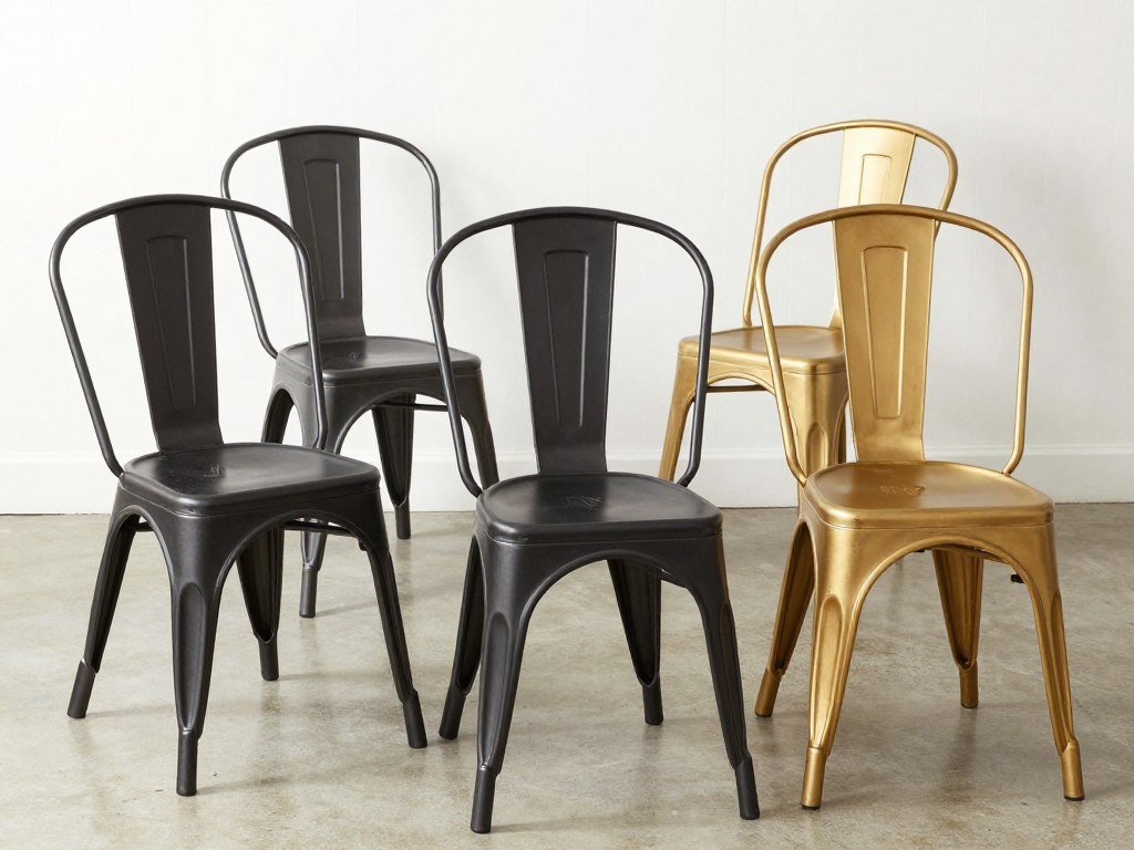 Metal dining chairs in various finishes from industrial to elegant designs