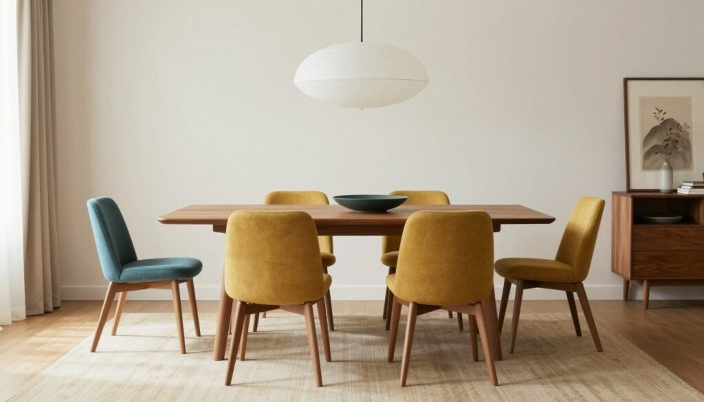 Mid century modern dining room showcasing the perfect color palette balance