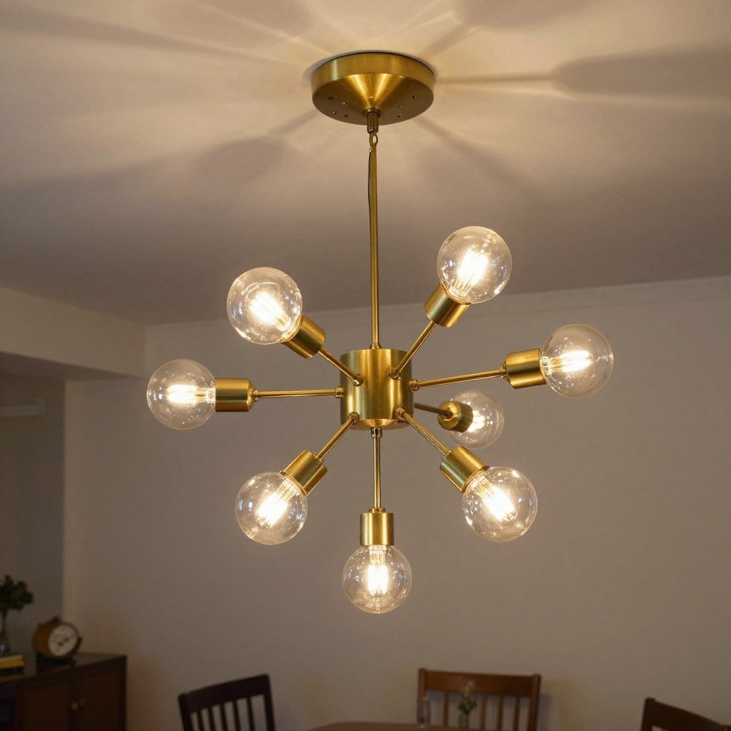 Mid-century sputnik chandelier in a vintage dining setting