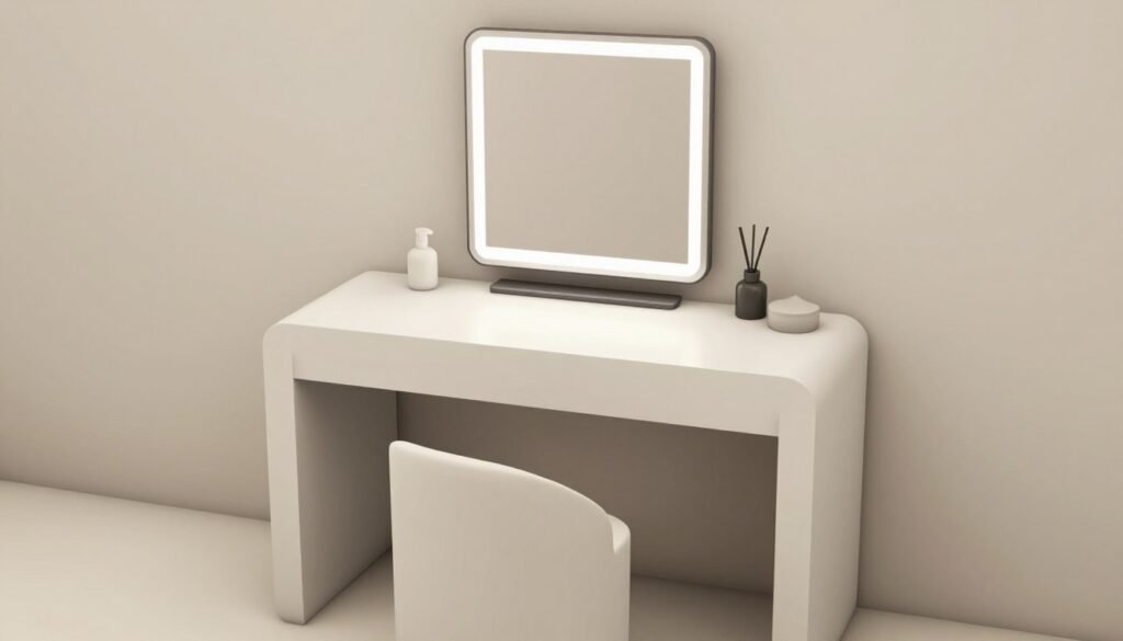 Minimalist Bloxburg vanity with clean lines and neutral colors Minimalist Bloxburg vanity with clean lines and neutral colors