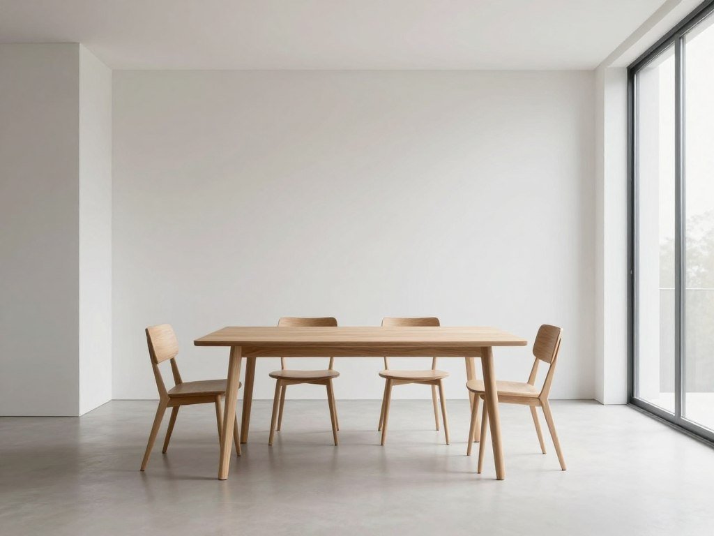 Minimalist dining room with clean lines and neutral colors Minimalist dining room with clean lines and neutral colors