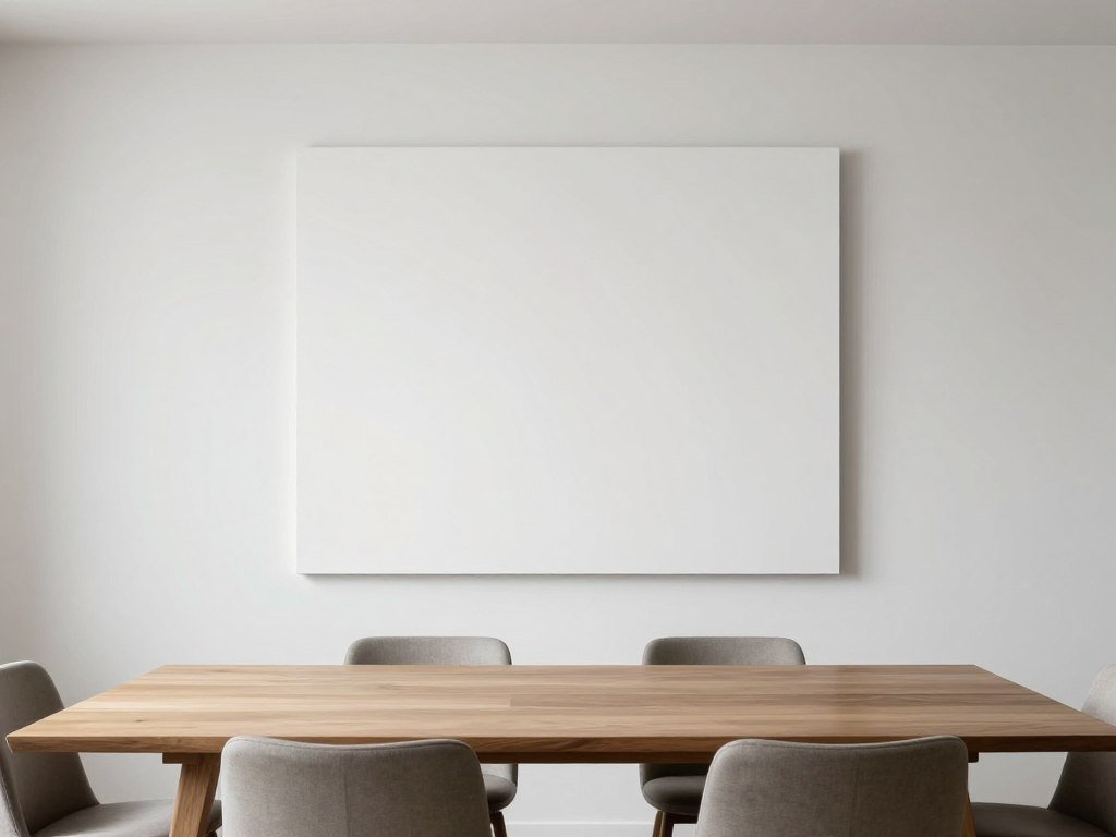Minimalist dining room with large art piece Minimalist dining room with large art piece
