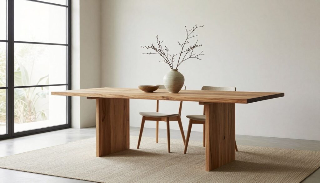 Minimalist dining room with natural materials and textures Minimalist dining room with natural materials and textures