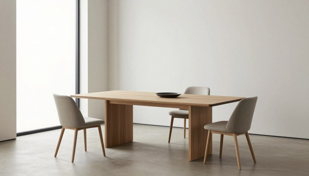 Minimalist dining room with neutral color palette Minimalist dining room with neutral color palette