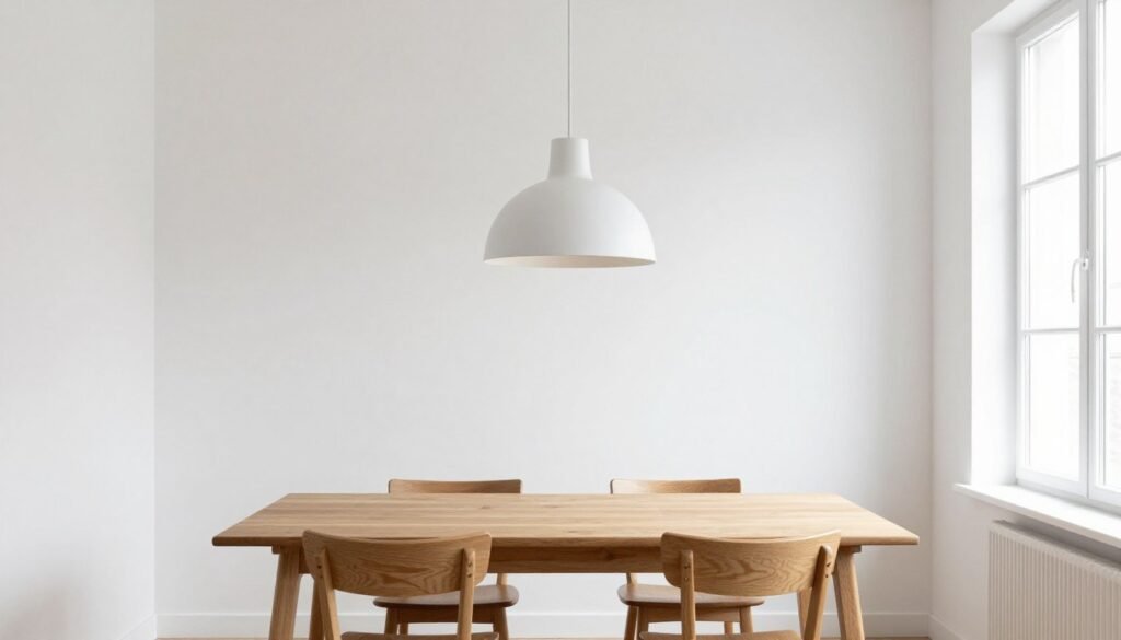 Minimalist dining room with pendant lighting Minimalist dining room with pendant lighting