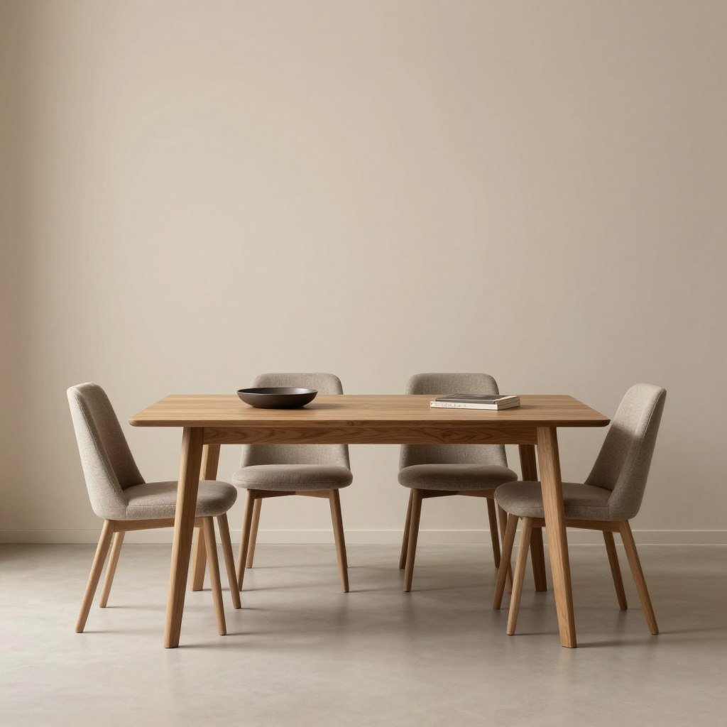 Minimalist dining room with warm neutral colors Minimalist dining room with warm neutral colors