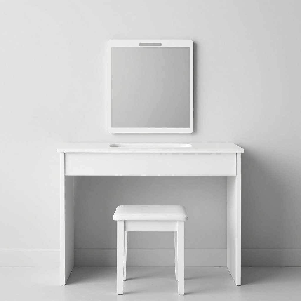 Minimalist modern makeup vanity with clean lines and simple design