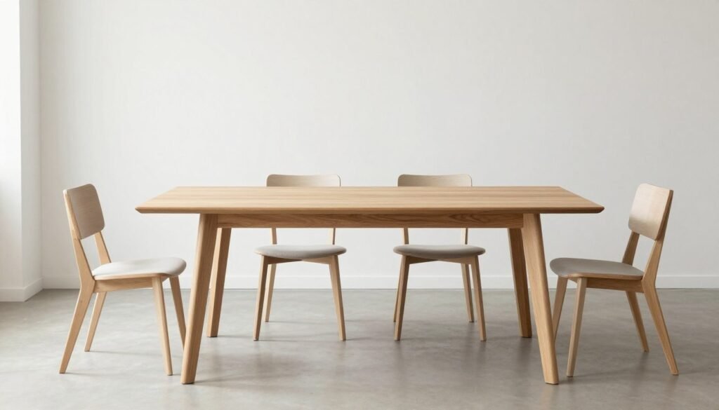 Minimalist wooden dining table with simple chairs Minimalist wooden dining table with simple chairs