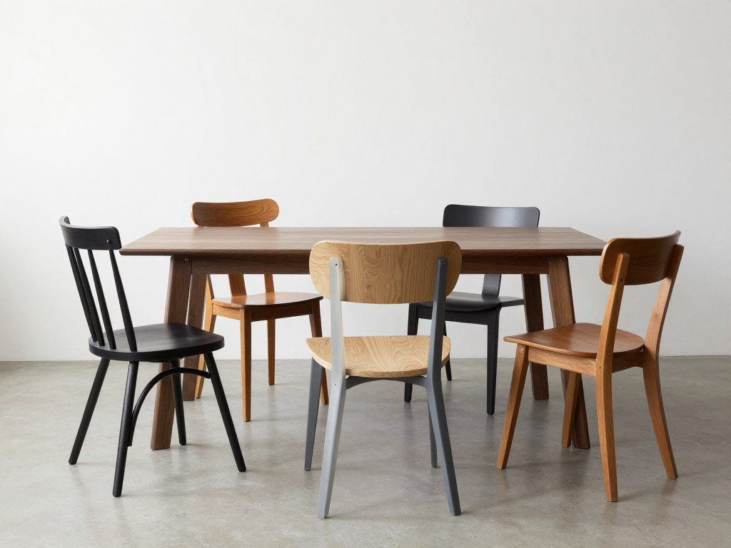 Mixed dining chair styles creating an eclectic, collected look