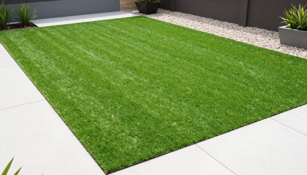 Modern artificial turf installation with clean edges in a contemporary backyard landscape