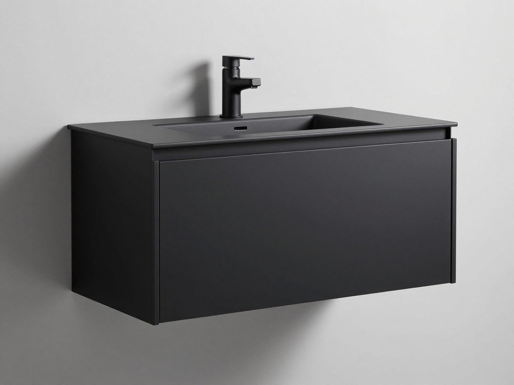 Modern black bathroom vanity with clean lines and minimal hardware Modern black bathroom vanity with clean lines and minimal hardware