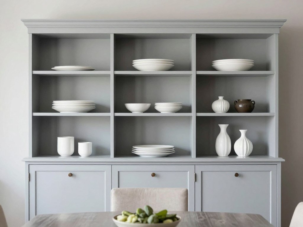 Modern built-in hutch dining room with open shelving