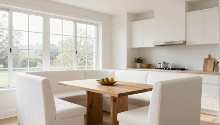 Modern dining booth in a bright home kitchen with natural lighting
