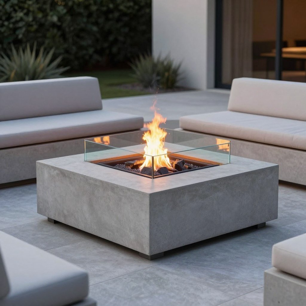 Modern fire pit as a focal point on a minimalist patio