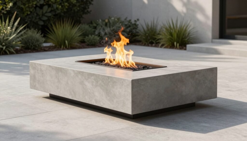 Modern fire pit with clean lines in a contemporary outdoor space