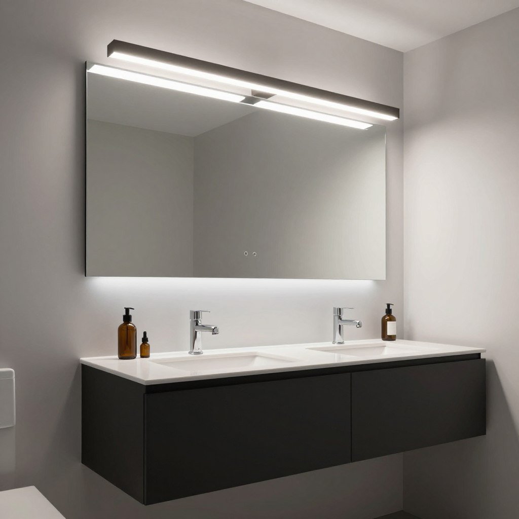 Modern minimalist bathroom vanity lighting over mirror