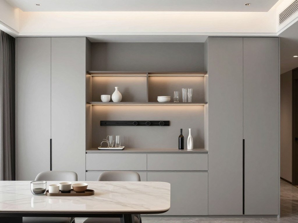 Modern minimalist built-in hutch dining room with sleek design